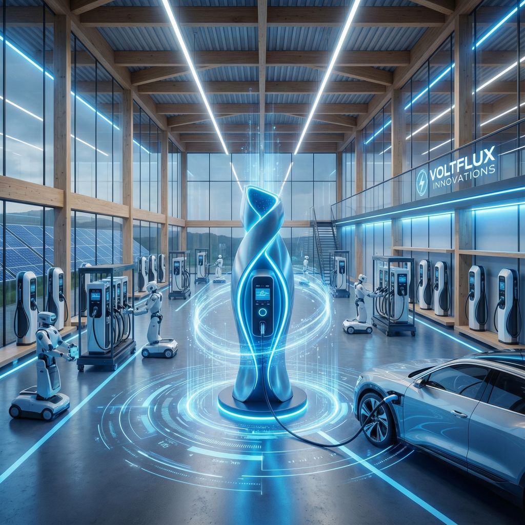 Futurystyczny hub ładowania Voltflux Innovations